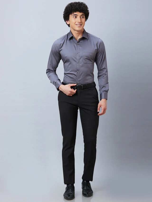 Raymond Grey Structure Slim Fit Cotton Formal Shirt - Image 5