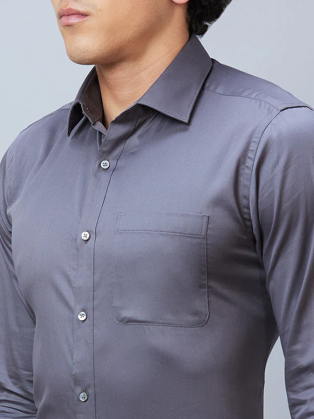 Raymond Grey Structure Slim Fit Cotton Formal Shirt - Image 6