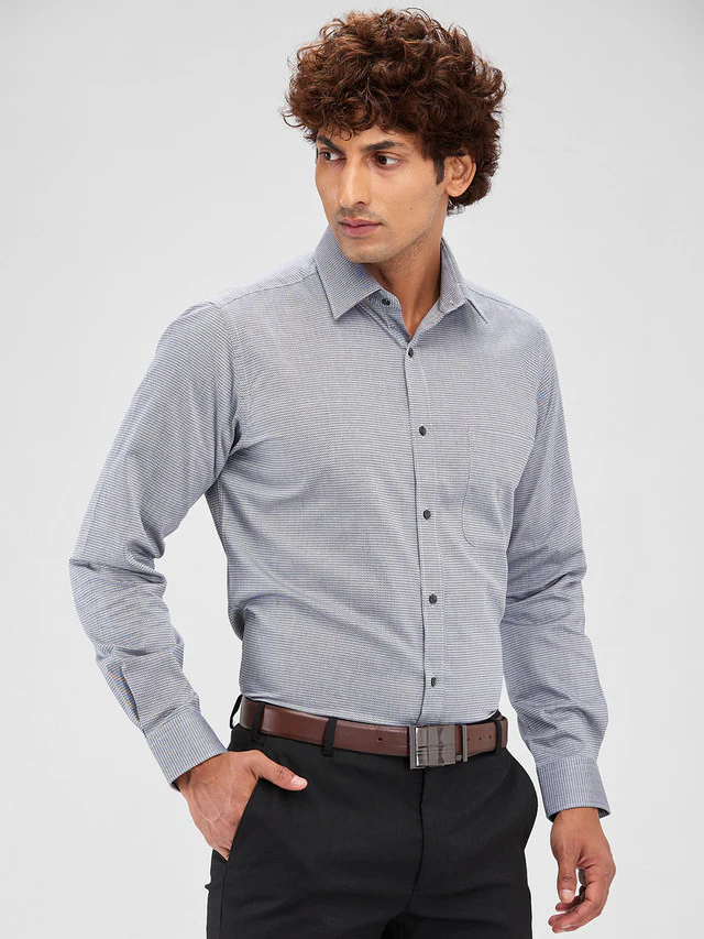 Raymond Grey Structure Slim Fit Cotton Formal Shirt - Image 2