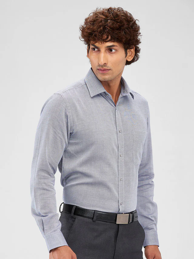 Raymond Grey Structure Slim Fit Cotton Formal Shirt - Image 2