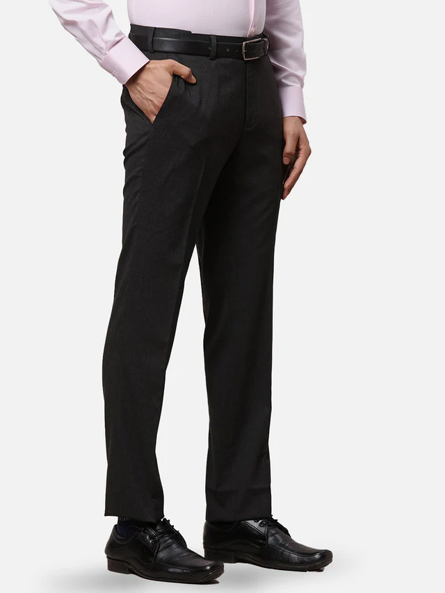 Raymond Grey Structure Slim Fit Polyester Blend Trouser - Image 2