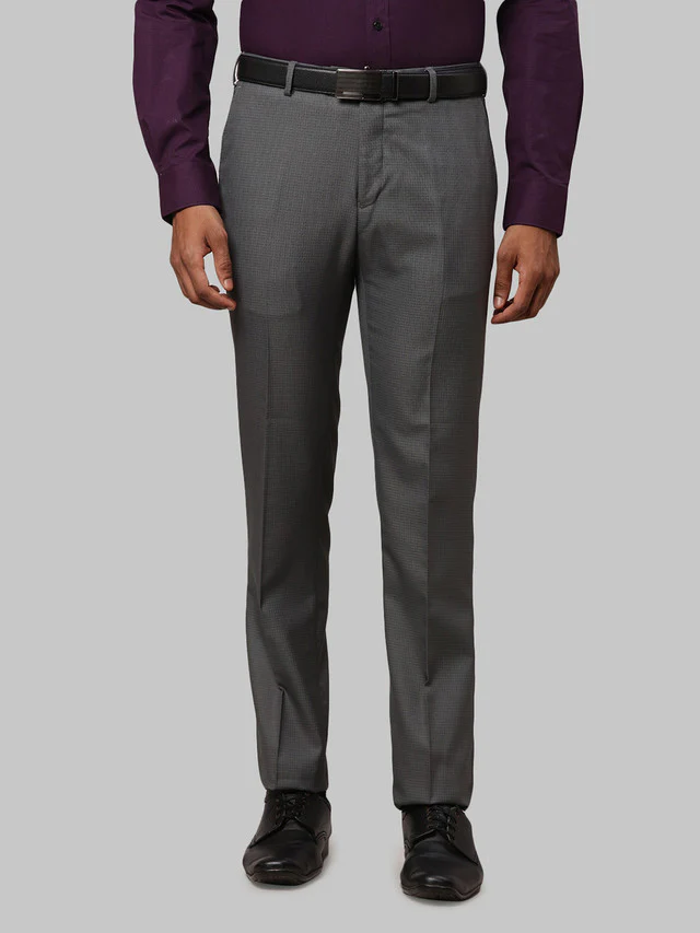 Raymond Grey Structure Slim Fit Polyester Blend Trouser