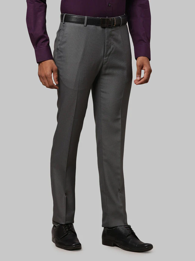 Raymond Grey Structure Slim Fit Polyester Blend Trouser - Image 2