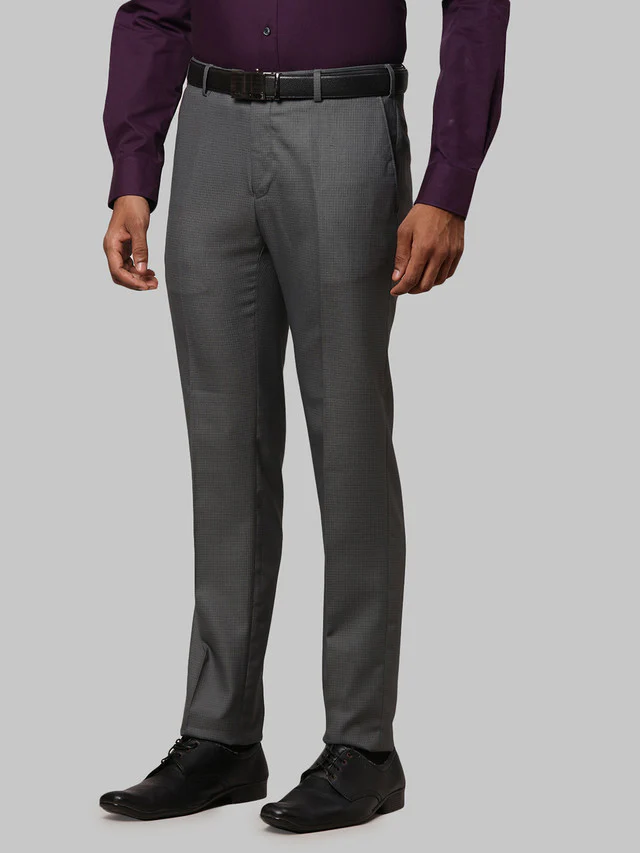 Raymond Grey Structure Slim Fit Polyester Blend Trouser - Image 3