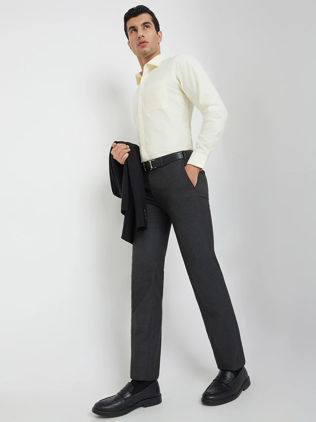 Raymond Grey Structure Slim Fit Polyester Blend Trouser - Image 5