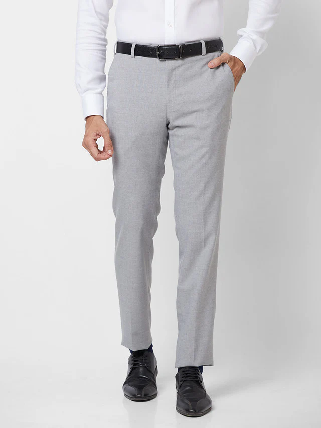 Raymond Grey Structure Slim Fit Polyester Blend Trouser