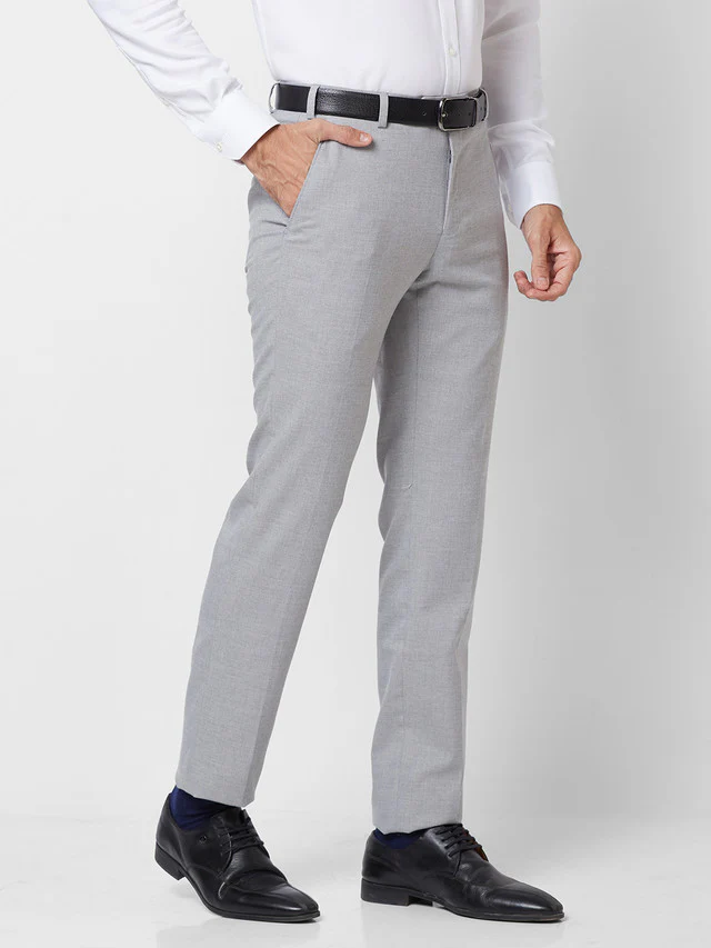 Raymond Grey Structure Slim Fit Polyester Blend Trouser - Image 2