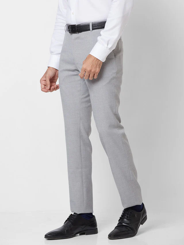 Raymond Grey Structure Slim Fit Polyester Blend Trouser - Image 3