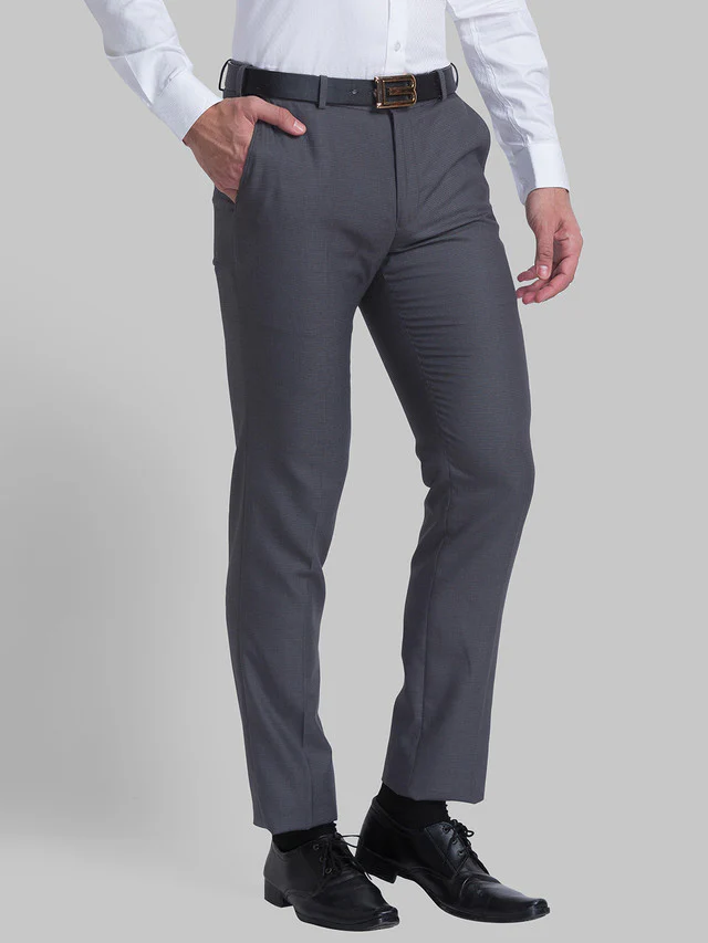 Raymond Grey Structure Slim Fit Polyester Blend Trouser - Image 2