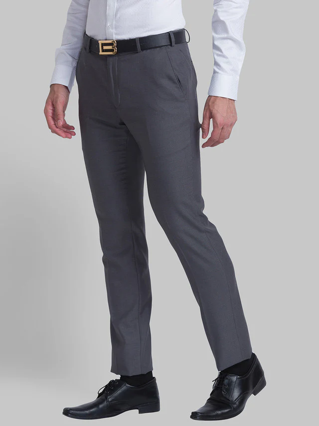 Raymond Grey Structure Slim Fit Polyester Blend Trouser - Image 3