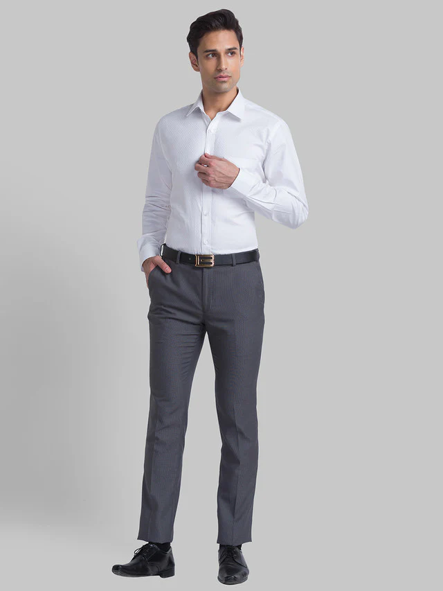 Raymond Grey Structure Slim Fit Polyester Blend Trouser - Image 5