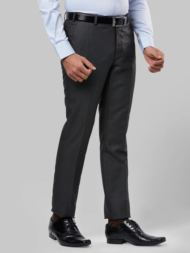 Raymond Grey Structure Slim Fit Polyester Blend Trouser - Image 2