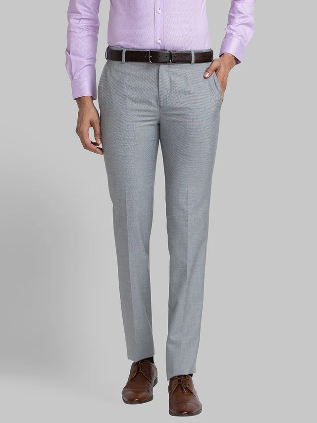 Raymond Grey Structure Slim Fit Polyester Blend Trouser