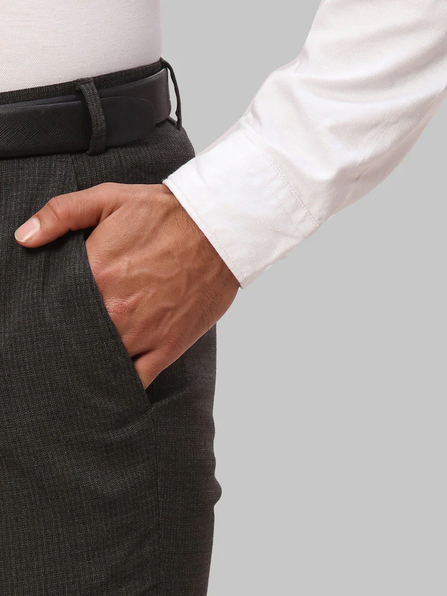 Raymond Grey Structure Slim Fit Polyester Blend Trouser - Image 7