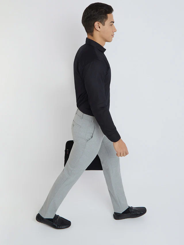 Raymond Grey Structure Slim Fit Polyester Blend Trouser - Image 6