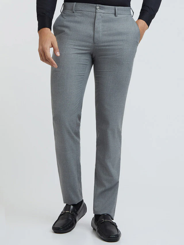 Raymond Grey Structure Slim Fit Polyester Blend Trouser