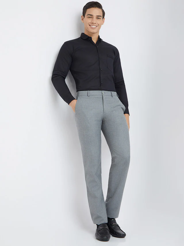 Raymond Grey Structure Slim Fit Polyester Blend Trouser - Image 6