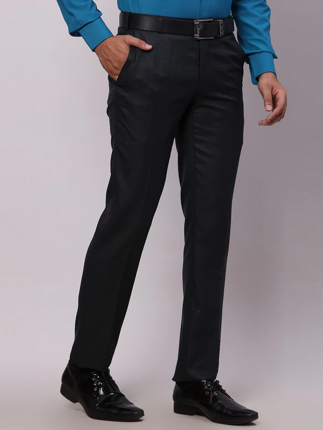 Raymond Grey Structure Slim Fit Polyester Blend Trouser - Image 2