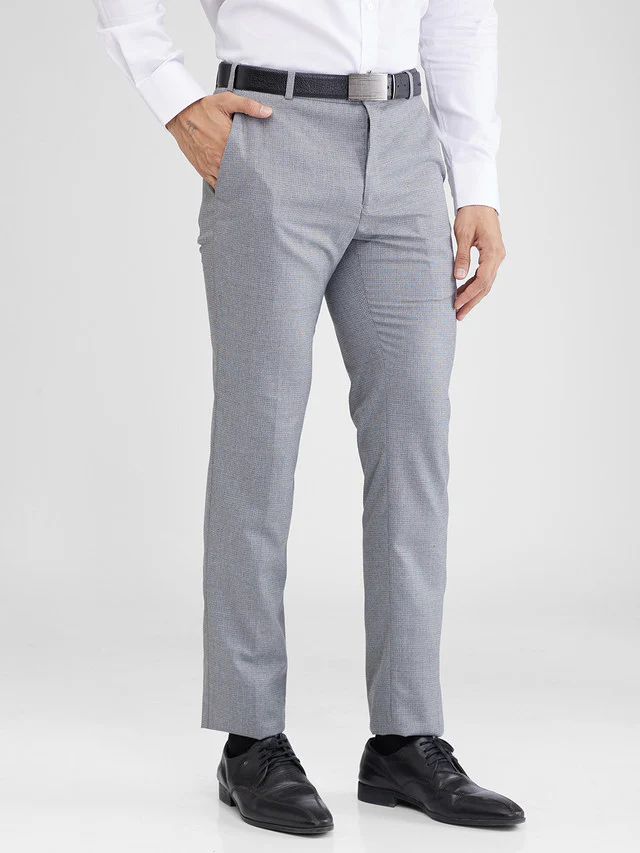 Raymond Grey Structure Slim Fit Polyester Blend Trouser - Image 2