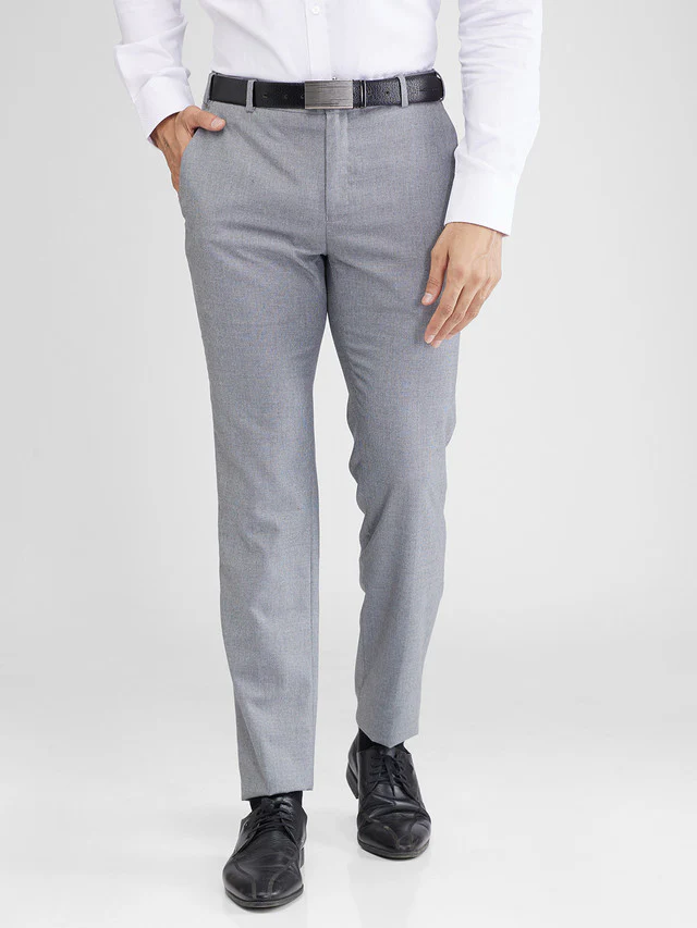 Raymond Grey Structure Slim Fit Polyester Blend Trouser