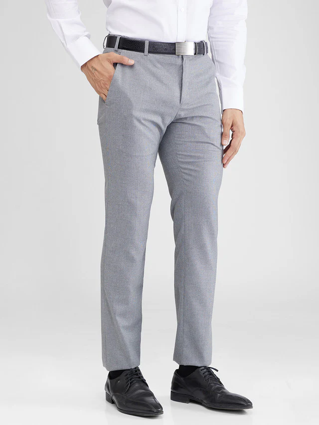 Raymond Grey Structure Slim Fit Polyester Blend Trouser - Image 2