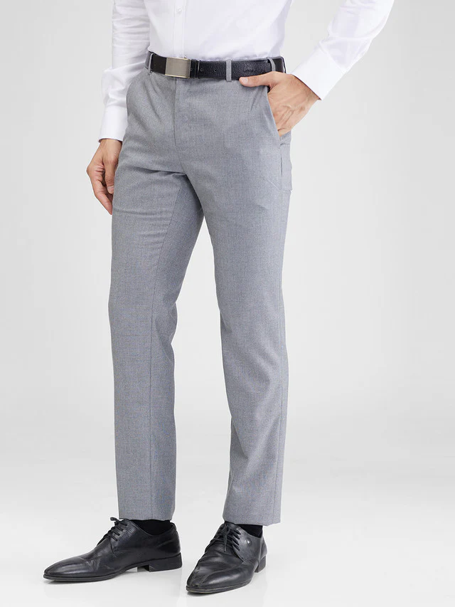 Raymond Grey Structure Slim Fit Polyester Blend Trouser - Image 3