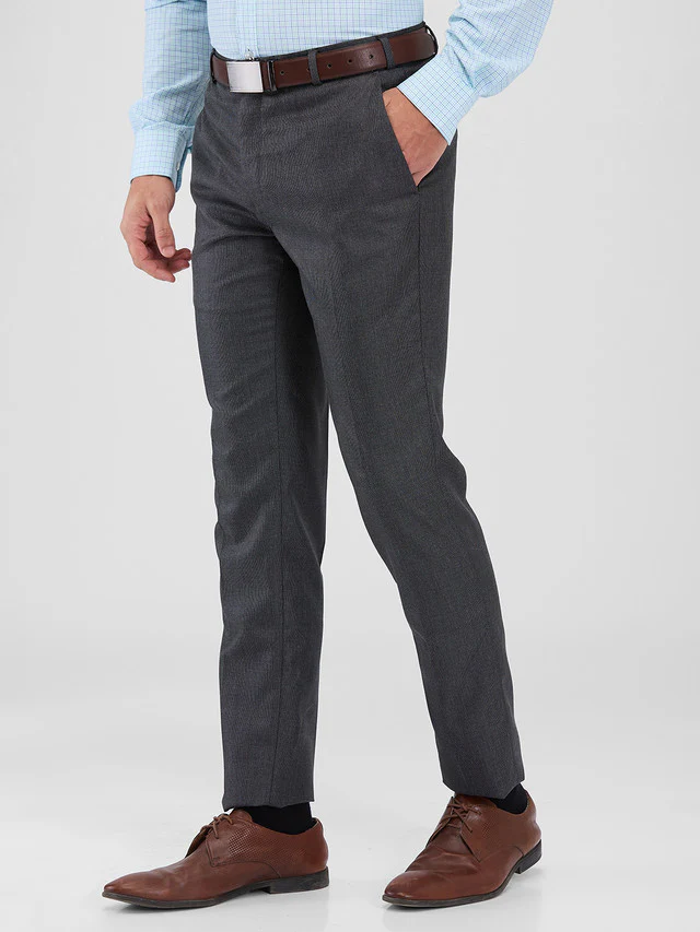 Raymond Grey Structure Slim Fit Polyester Blend Trouser - Image 3