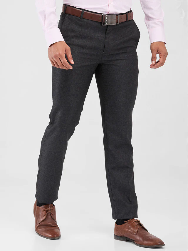 Raymond Grey Structure Slim Fit Polyester Blend Trouser - Image 2