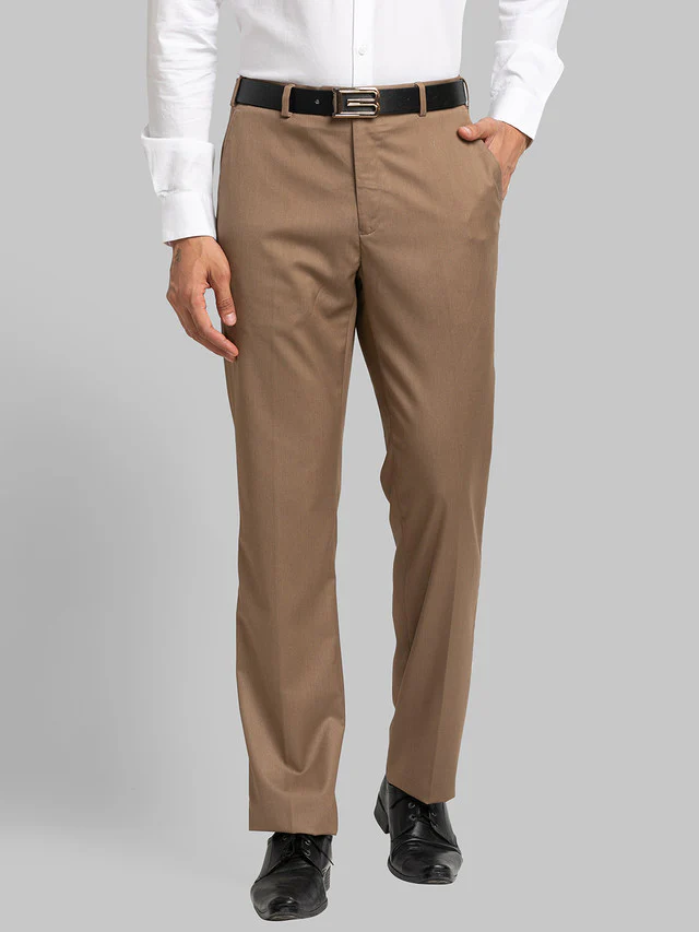 Raymond Khaki Solid Contemporary Fit Terylene Blend Trouser
