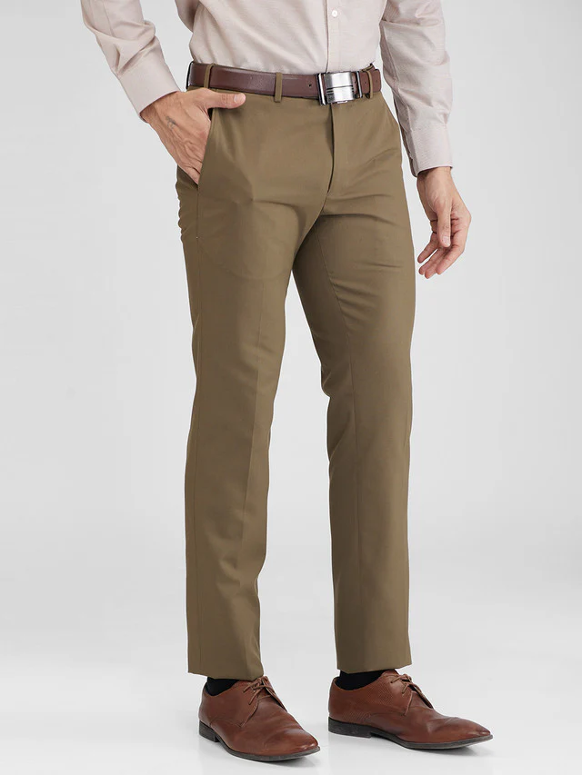 Raymond Khaki Solid Slim Fit Polyester Blend Trouser - Image 2