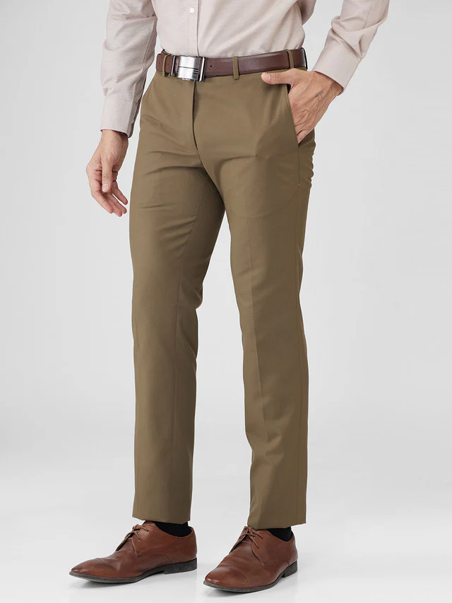 Raymond Khaki Solid Slim Fit Polyester Blend Trouser - Image 3