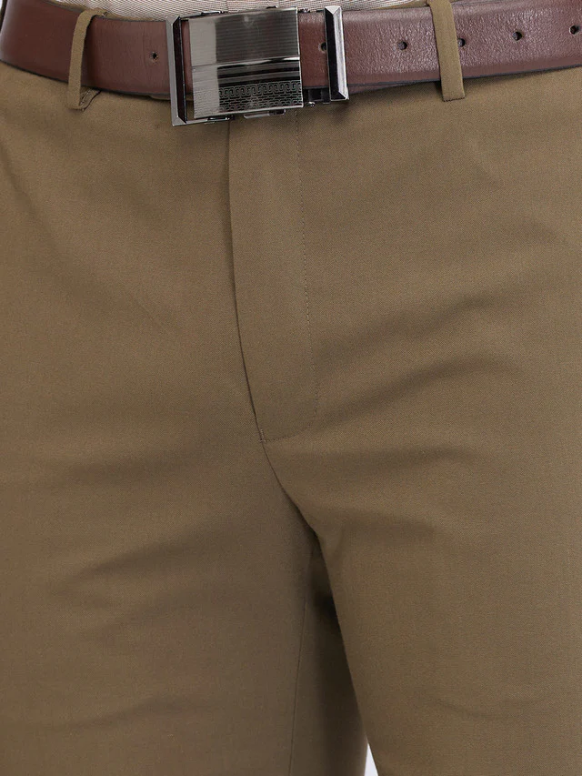 Raymond Khaki Solid Slim Fit Polyester Blend Trouser - Image 6