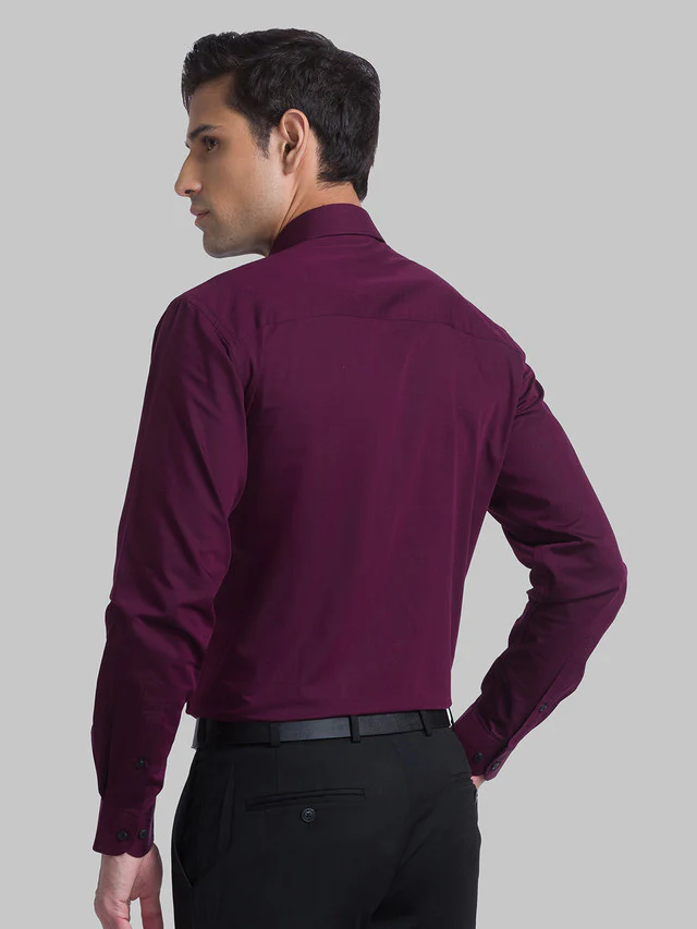 Raymond Maroon Solid Contemporary Fit Cotton Formal Shirt - Image 4