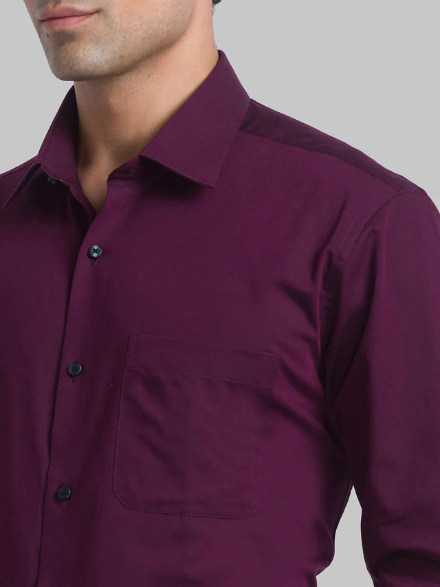 Raymond Maroon Solid Contemporary Fit Cotton Formal Shirt - Image 6