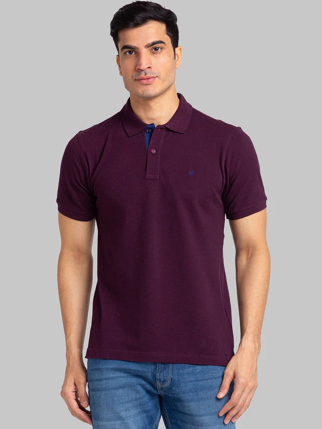 Raymond Maroon Solid Modern Fit Cotton T-Shirt