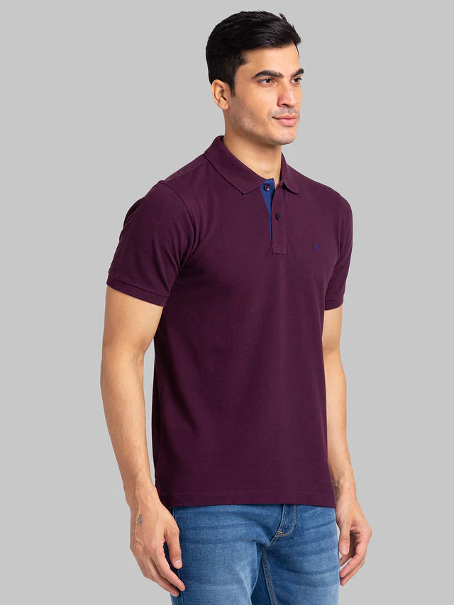 Raymond Maroon Solid Modern Fit Cotton T-Shirt - Image 2