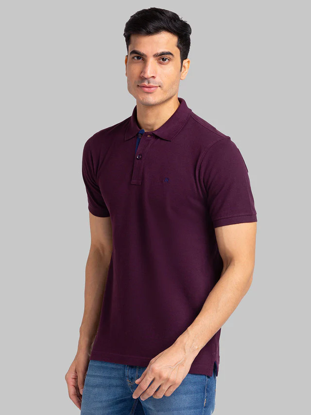 Raymond Maroon Solid Modern Fit Cotton T-Shirt - Image 3