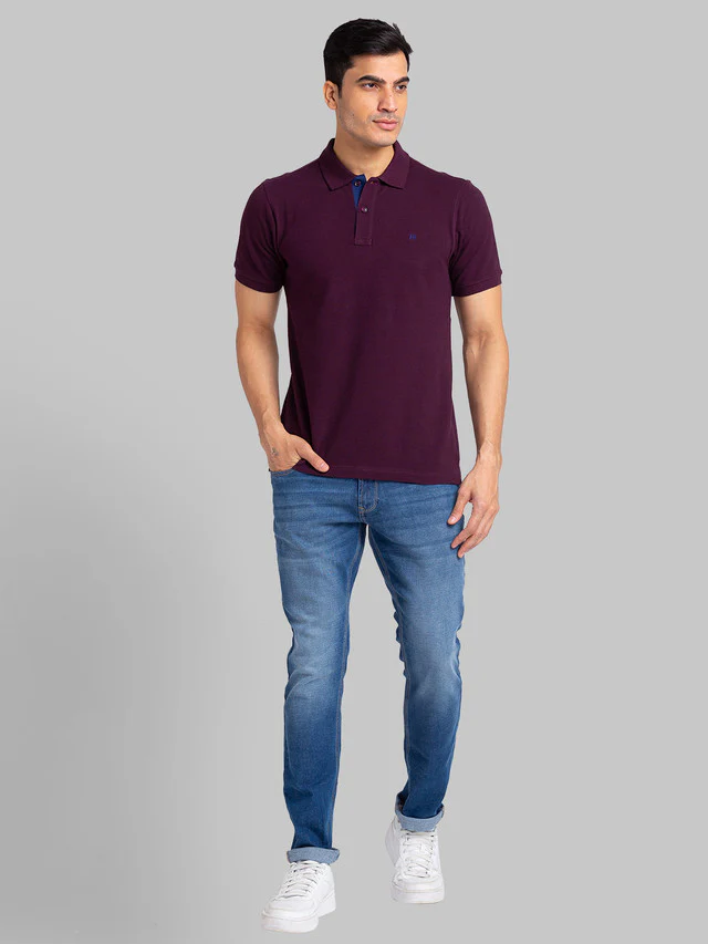 Raymond Maroon Solid Modern Fit Cotton T-Shirt - Image 6