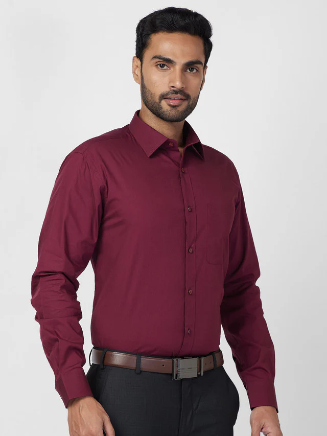 Raymond Maroon Solid Slim Fit Cotton Formal Shirt - Image 2
