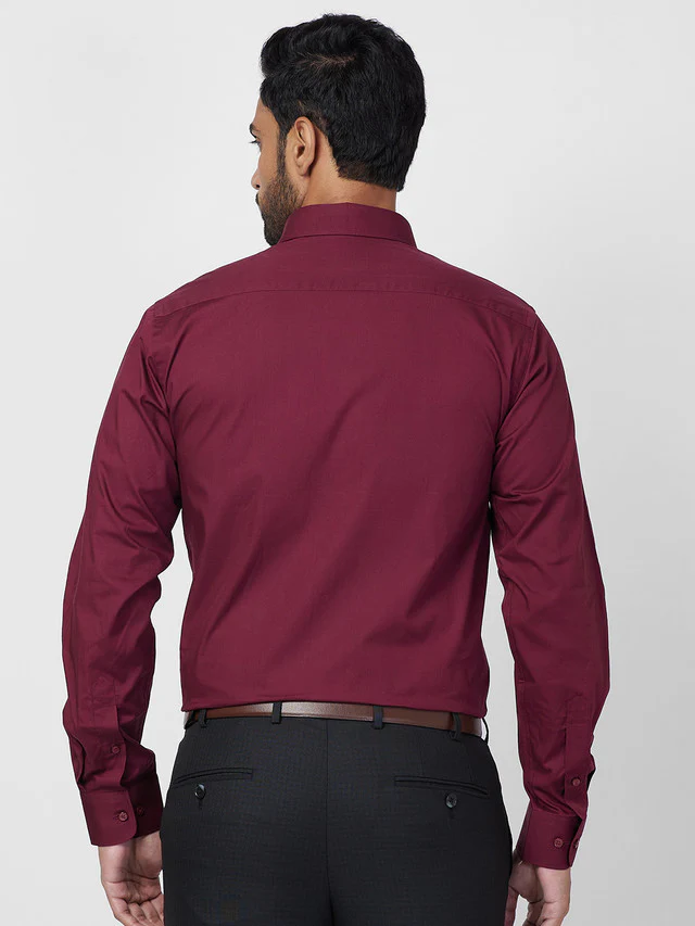 Raymond Maroon Solid Slim Fit Cotton Formal Shirt - Image 4