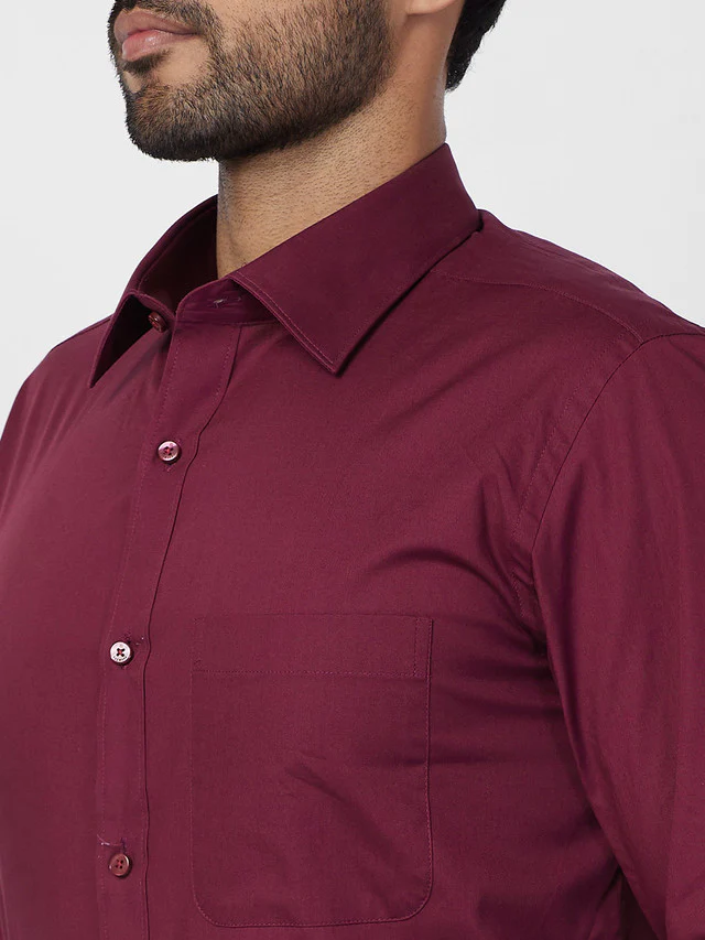 Raymond Maroon Solid Slim Fit Cotton Formal Shirt - Image 6