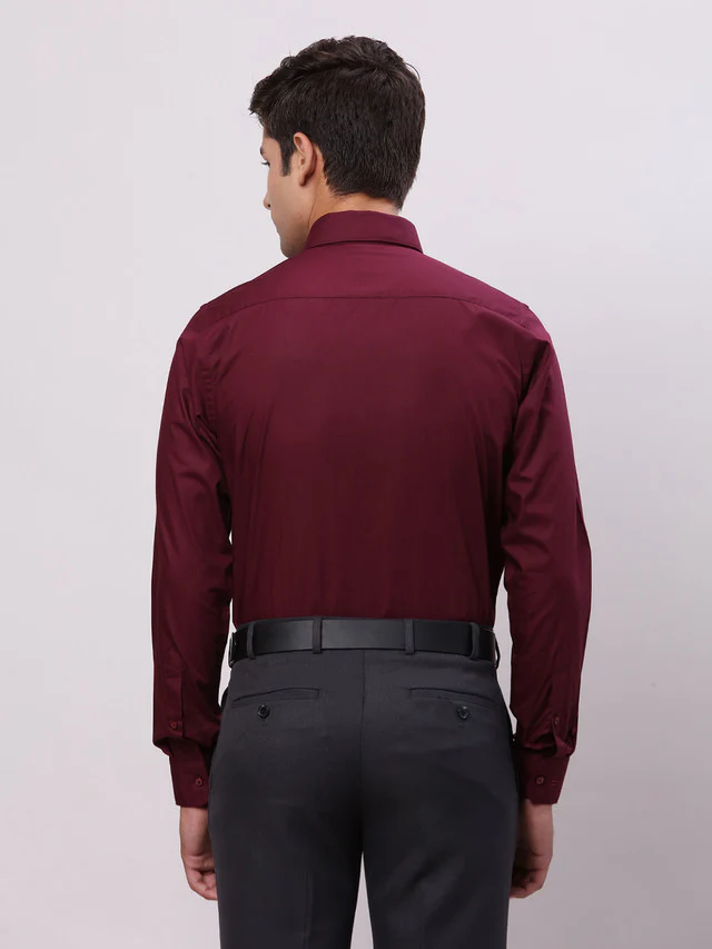 Raymond Maroon Solid Slim Fit Cotton Formal Shirt - Image 4