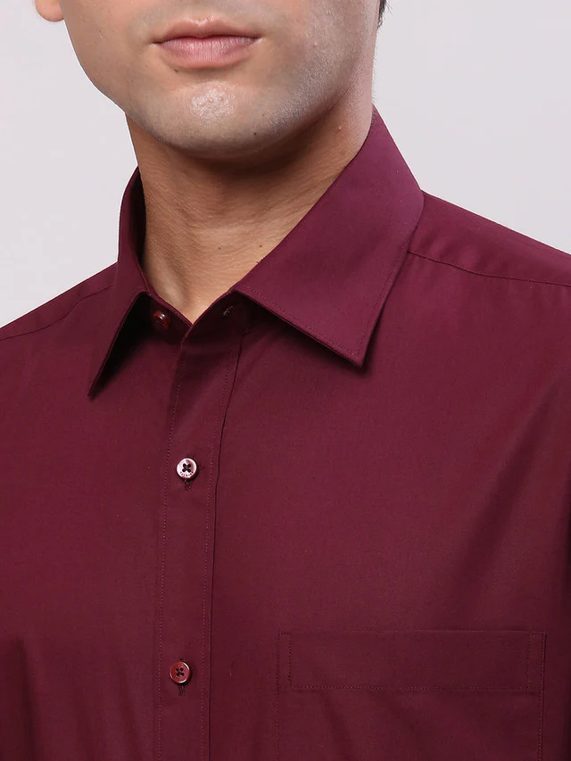 Raymond Maroon Solid Slim Fit Cotton Formal Shirt - Image 6