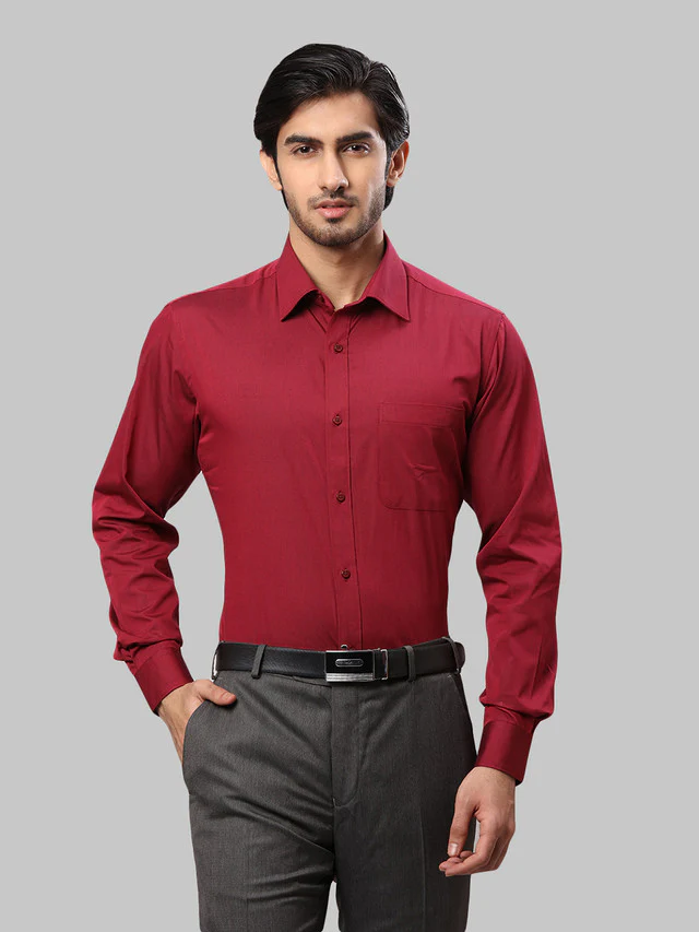 Raymond Maroon Solid Slim Fit Cotton Formal Shirt