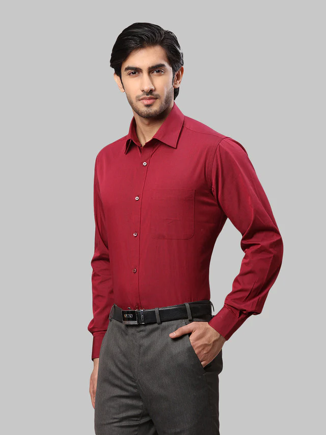 Raymond Maroon Solid Slim Fit Cotton Formal Shirt - Image 3