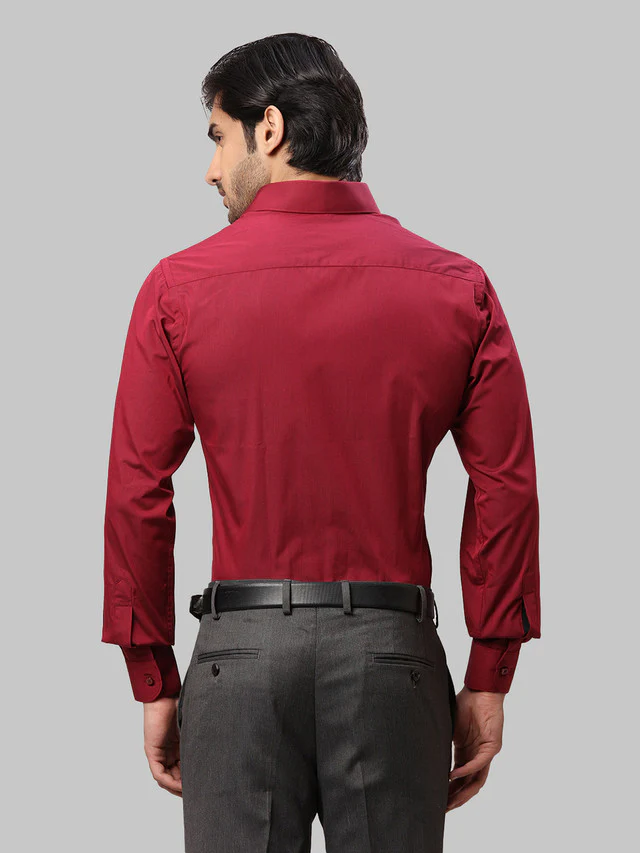 Raymond Maroon Solid Slim Fit Cotton Formal Shirt - Image 4