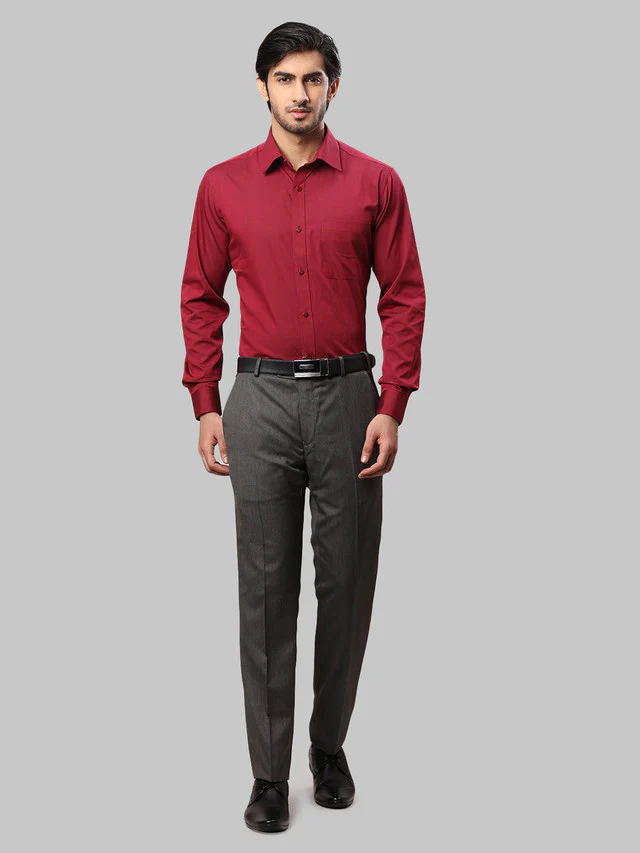 Raymond Maroon Solid Slim Fit Cotton Formal Shirt - Image 5