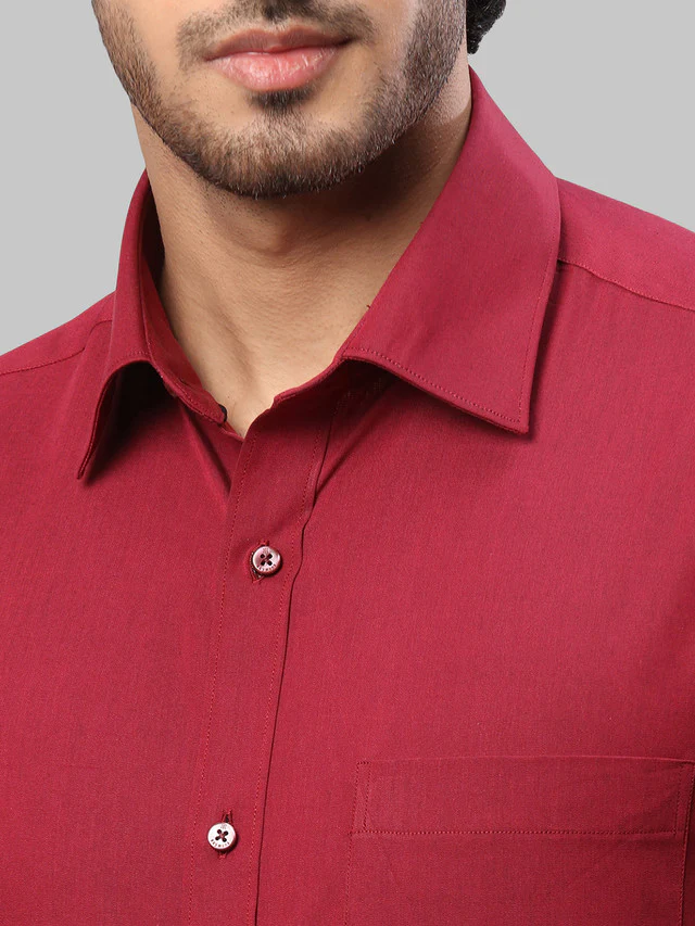 Raymond Maroon Solid Slim Fit Cotton Formal Shirt - Image 6