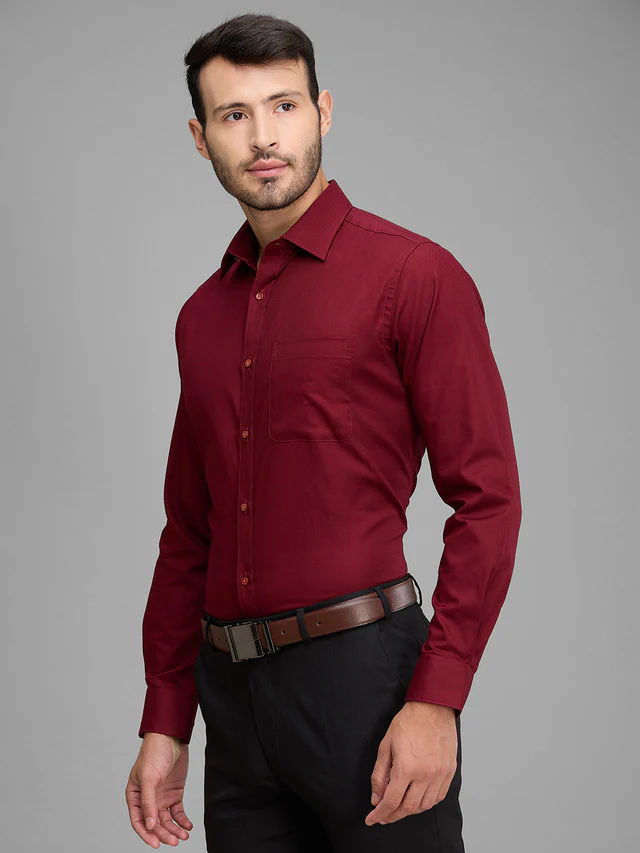 Raymond Men Maroon Solid Cotton Formal Shirt - Image 3