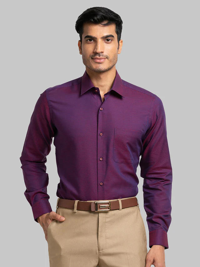 Raymond Maroon Structure Contemporary Fit Cotton Formal Shirt